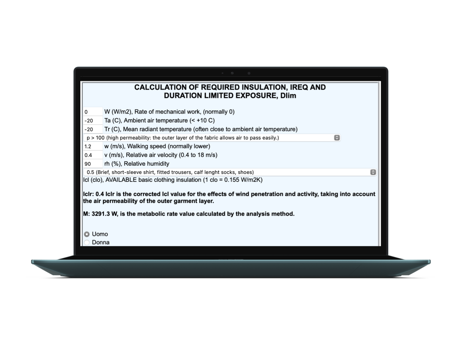 Calcolatore Indice IREQ Calcolatore Indice IREQ